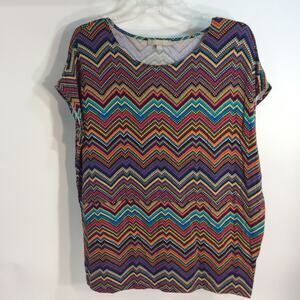 Joan Vass NY Women's Medium Blouse Multicolor Chevron Print
